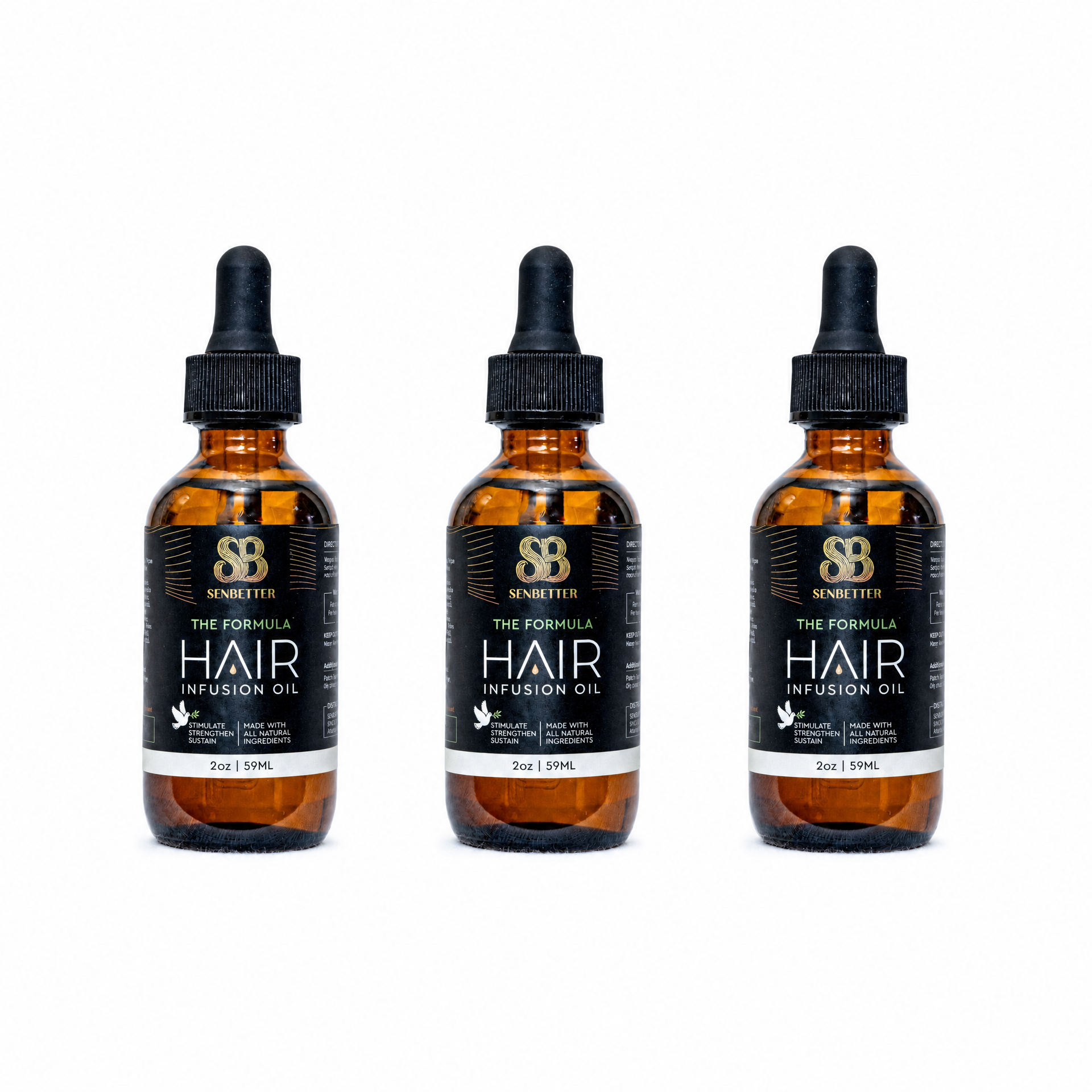 SENBETTER The Formula × 3 bundle with three bottles of cold-infused botanical hair oil