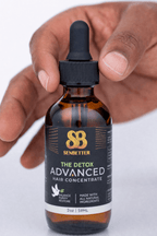 Hand holding The Detox pre-shampoo scalp buildup treatment bottle