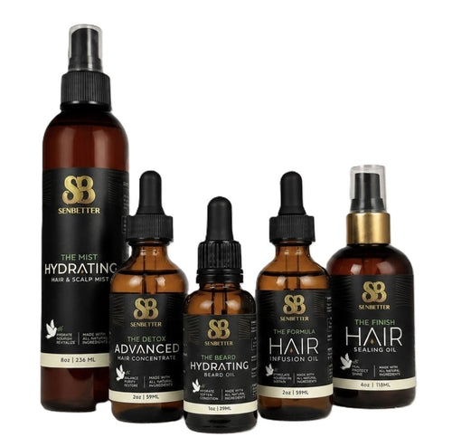 SENBETTER The Complete Bundle featuring hair oil, hydrating mist, finishing oil, and beard oil